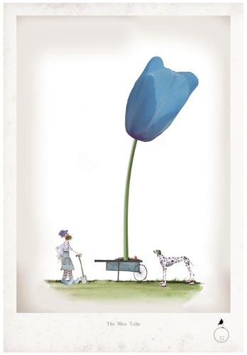 The Blue Tulip - Whimsical Fun Gardening Print by Tony Fernandes